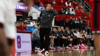 NC State Wolfpack head coach Will Wade reacts during the first half of the game against Liberty Flames at Lenovo Center.