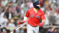 Boston Red Sox right fielder Wilyer Abreu (52) hits a two-run home run during the fourth inning against the San Diego Padres at Petco Park.
