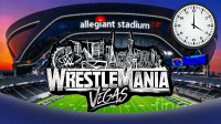 WWE WrestleMania 42 logo with clock and Allegiant Stadium background.