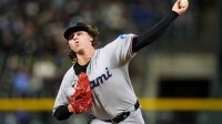Miami Marlins starting pitcher Ryan Weathers (35) delivers a pitch in the first inning against the Colorado Rockies at Coors Field.