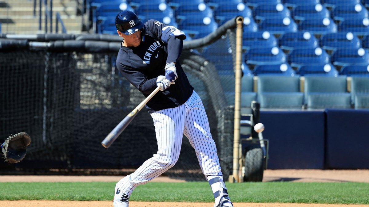 New York Yankees right fielder Aaron Judge (99) hits during live batting practice at George M. Steinbrenner Field.