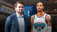 Ja Morant, EVP Zach Kleiman, Grizzlies logo (background)