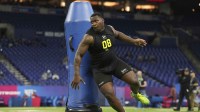 Penn State defensive lineman Zane Durant (DL08) during the NFL Scouting Combine at Lucas Oil Stadium.