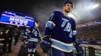 Tampa Bay Lightning center Anthony Cirelli (71) makes his way to the ice in the 2026 Stadium Series ice hockey game against the Boston Bruins at Raymond James Stadium.