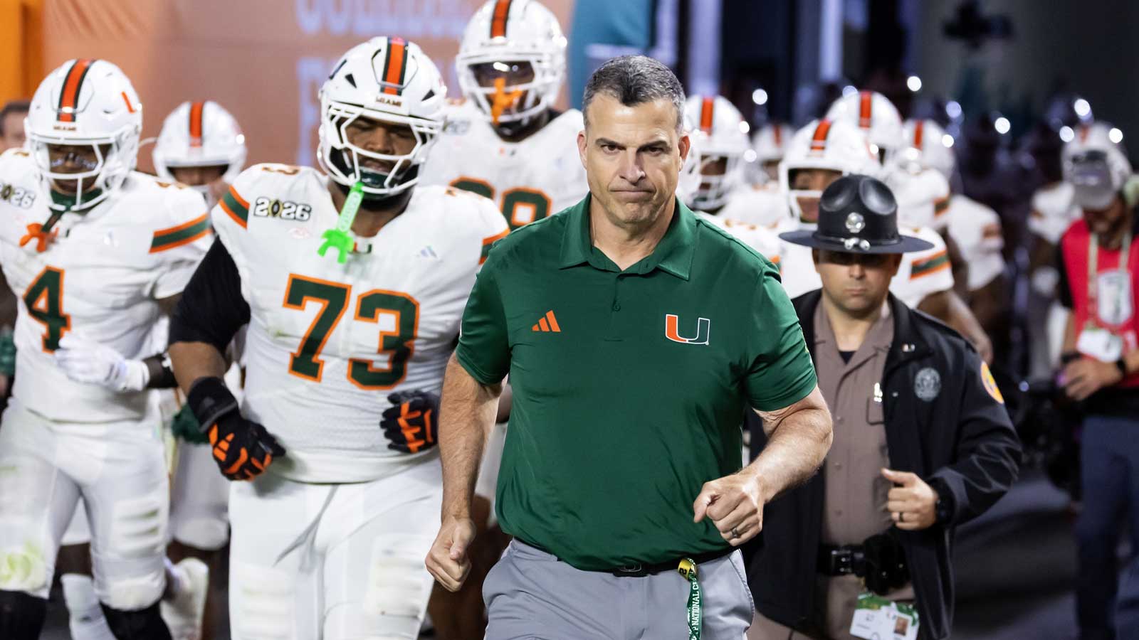Miami Hurricanes head coach Mario Cristobal against the Indiana Hoosiers during the College Football Playoff National Championship game at Hard Rock Stadium.