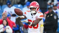 Kansas City Chiefs wide receiver Tyquan Thornton (80) warms up before the game against the Buffalo Bills at Highmark Stadium.