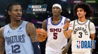 Ja Morant (Grizzlies), Jaron Pierre (SMU), Tyler Tanner (Vanderbilt), March Madness logo, NBA Draft logo