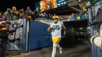 Green Bay Packers guard Aaron Banks (65) takes to the field before their game against the Chicago Bears Saturday, December 20, 2025 at Soldier Field in Chicago, Illinois.