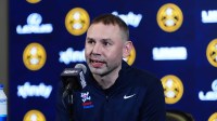 Denver Nuggets head coach David Adelman speaks to the media before the game against the Houston Rockets at Ball Arena