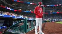 Philadelphia Phillies starting pitcher Andrew Painter (24) looks on after the game against the Washington Nationals at Citizens Bank Park.