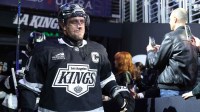 Los Angeles Kings center Anze Kopitar (11) enters the rink before the game against the Seattle Kraken at Crypto.com Arena.