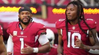 Arizona Cardinals quarterback Kyler Murray (1) and DeAndre Hopkins (10) take the field against the Seattle Seahawks at State Farm Stadium. Nfl Cardinals Vs Seahawks Seattle Seahawks At Arizona Cardinals