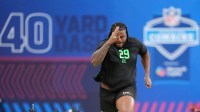 Arizona State offensive lineman Max Iheanachor (OL29) during the NFL Scouting Combine at Lucas Oil Stadium.