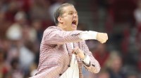 Arkansas Razorbacks head coach John Calipari during the second half against the Texas Longhorns at Bud Walton Arena. Arkansas won 105-85.