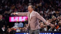 Arkansas coach John Calipari reacts to play during the second half of the SEC tournament championship game against Vanderbilt at Bridgestone Arena in Nashville, Tenn., Sunday, March 15, 2026.