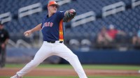 Houston Astros pitcher Hunter Brown (58) pitches in the first inning against the Washington Nationals at CACTI Park of the Palm Beaches.