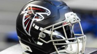 Detailed view of an Atlanta Falcons helmet at State Farm Stadium.