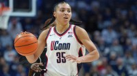 UConn Huskies guard Azzi Fudd (35) returns the ball against the Providence Friars in the first half at Harry A. Gampel Pavilion.