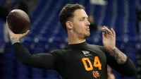 Miami quarterback Carson Beck (QB04) during the NFL Scouting Combine at Lucas Oil Stadium.