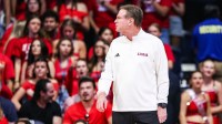 Kansas Jayhawks head coach Bill Self yells towards the referee during the first half of the game against the Arizona Wildcats at McKale Memorial Center.