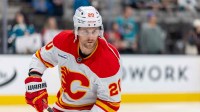 Calgary Flames left wing Blake Coleman (20) warms up before the game against the San Jose Sharks at SAP Center at San Jose.