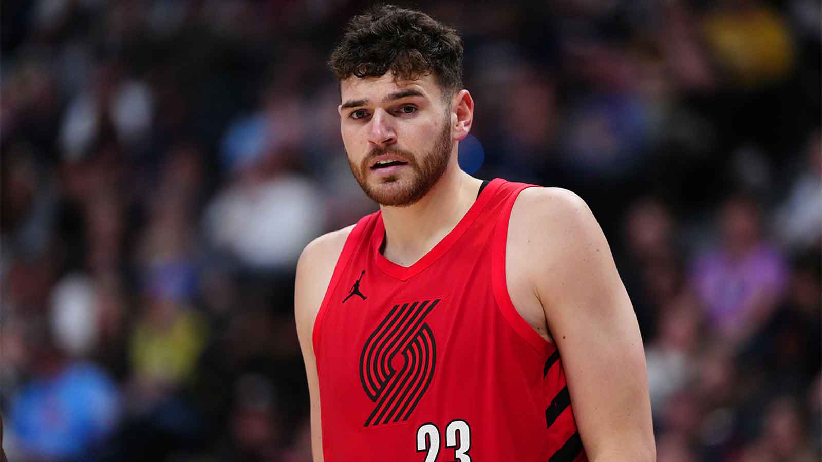 Portland Trail Blazers center Donovan Clingan (23) during the second half against the Denver Nuggets at Ball Arena.