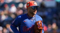 New York Mets third baseman Bo Bichette (19) returns to the dugout against the Houston Astros during the third inning at Clover Park.