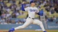Los Angeles Dodgers pitcher Bobby Miller (28) pitches in the first inning against the Colorado Rockies at Dodger Stadium.
