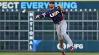 United States shortstop Bobby Witt Jr. (7) throws to first base during the sixth inning against Canada during a quarterfinal game of the 2026 World Baseball Classic at Daikin Park.