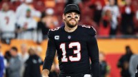 Atlanta Falcons punter Bradley Pinion (13) looks on during warmups before the game against the Tampa Bay Buccaneers at Raymond James Stadium