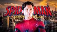 Tom Holland as Spider-Man with Brand New Day logo and New York City skyline background.