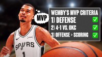 Victor Wembanyama thinking about the MVP award next to his MVP checklist