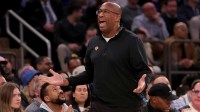 New York Knicks head coach Mike Brown reacts as he coaches against the San Antonio Spurs during the third quarter at Madison Square Garden.