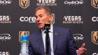 egas Golden Knights head coach Bruce Cassidy takes questions during a presser after the Florida Panthers defeated the Golden Knights 3-2 at T-Mobile Arena