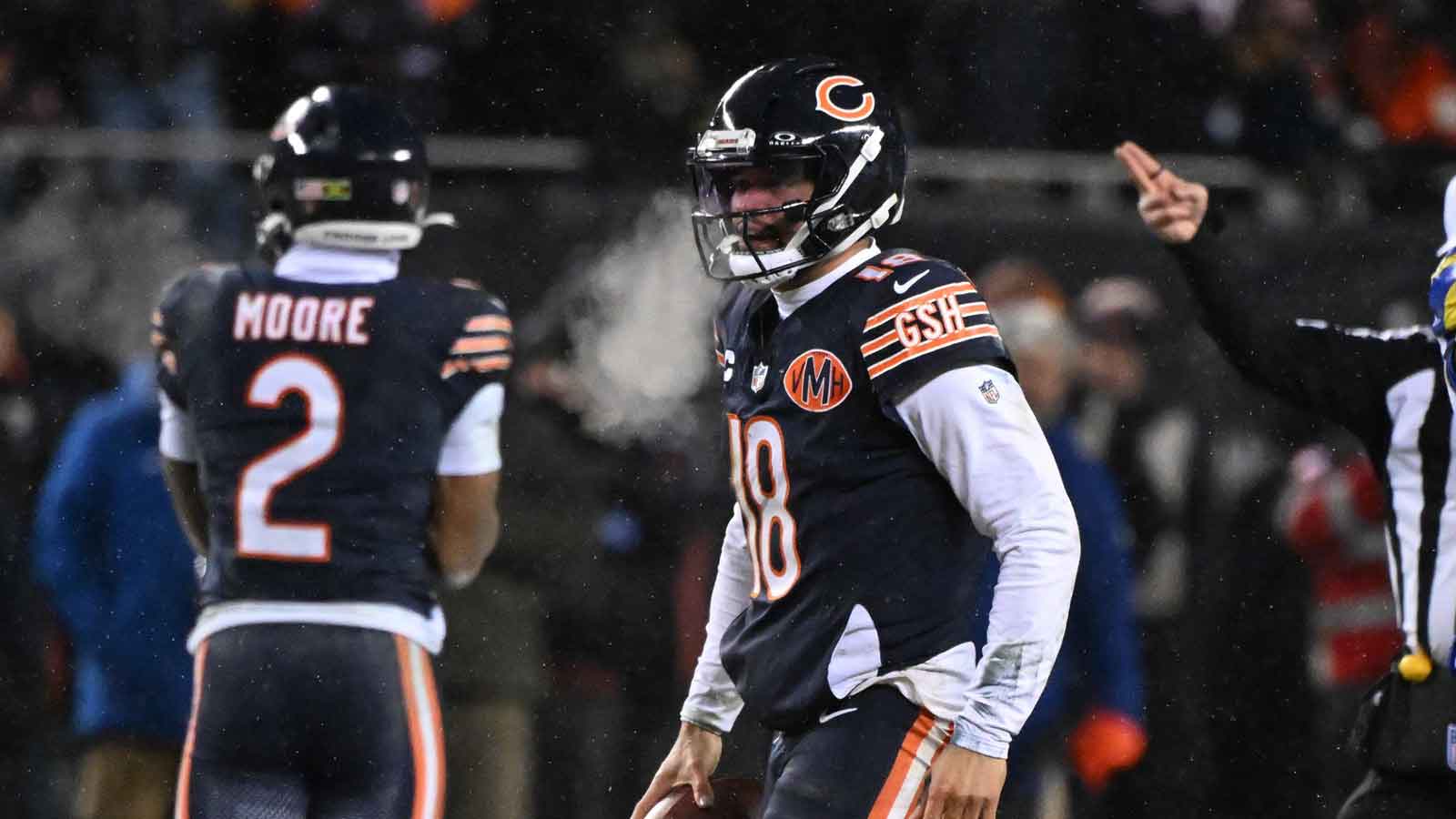 Chicago Bears quarterback Caleb Williams (18) during an NFC Divisional Round game against the Los Angeles Rams at Soldier Field.