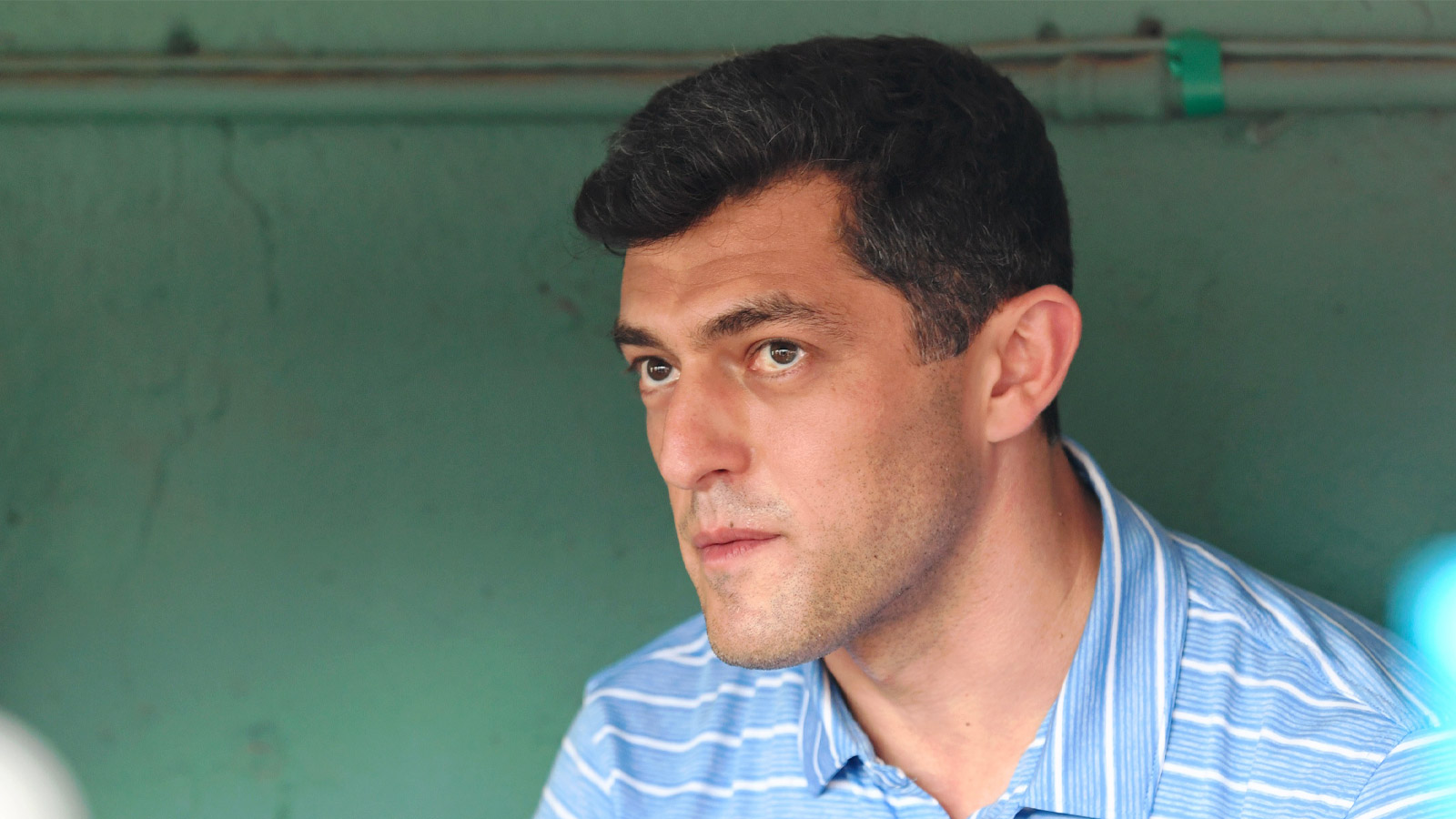 Boston Red Sox chief baseball officer Chaim Bloom talks with the media before a game against the Cleveland Guardians at Fenway Park.