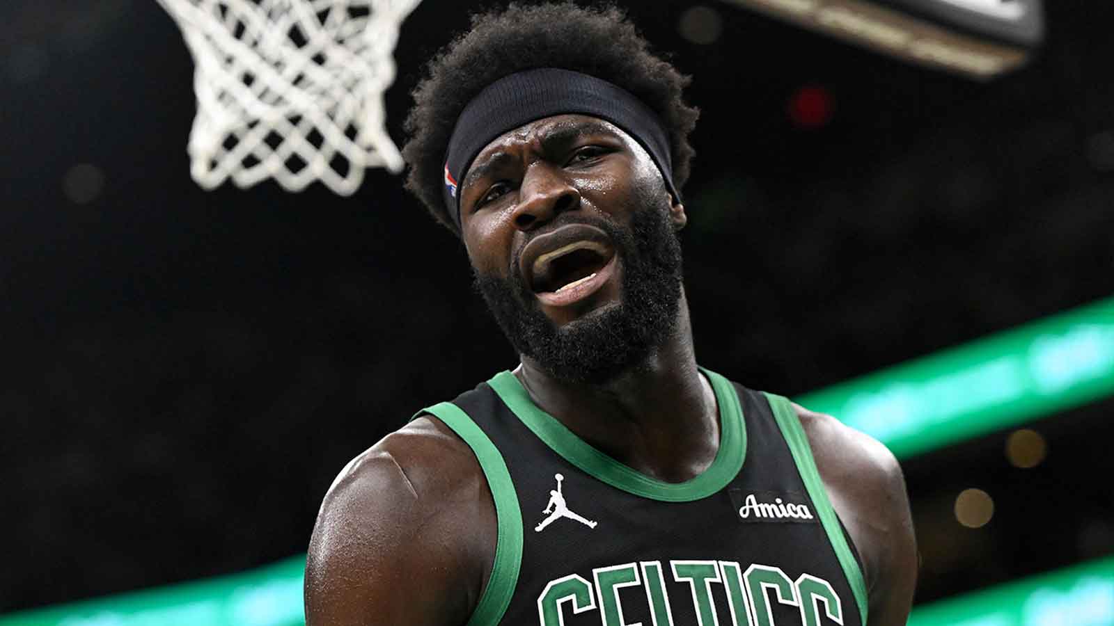 Boston Celtics center Neemias Queta (88) reacts after being called for a foul against the Washington Wizards during the first half at the TD Garden. 