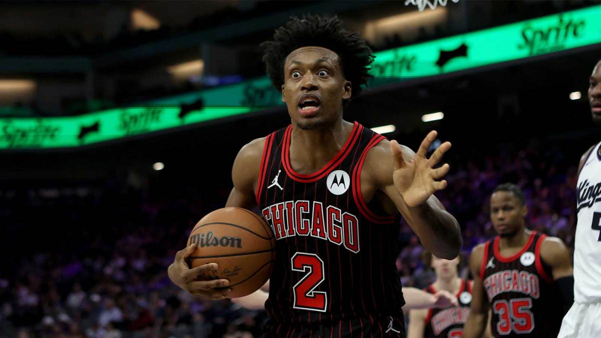 Chicago Bulls guard Collin Sexton (2) reacts to a call against the Sacramento Kings during the second quarter at Golden 1 Center. Mandatory Credit: Dennis Lee-Imagn Images