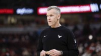 Mar 18, 2026; Chicago, Illinois, USA; Chicago Bulls head coach Billy Donovan reacts during the first half at United Center. Mandatory Credit: Kamil Krzaczynski-Imagn Images
