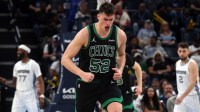 Boston Celtics center Luka Garza (52) reacts during the fourth quarter against the Memphis Grizzlies at FedExForum.