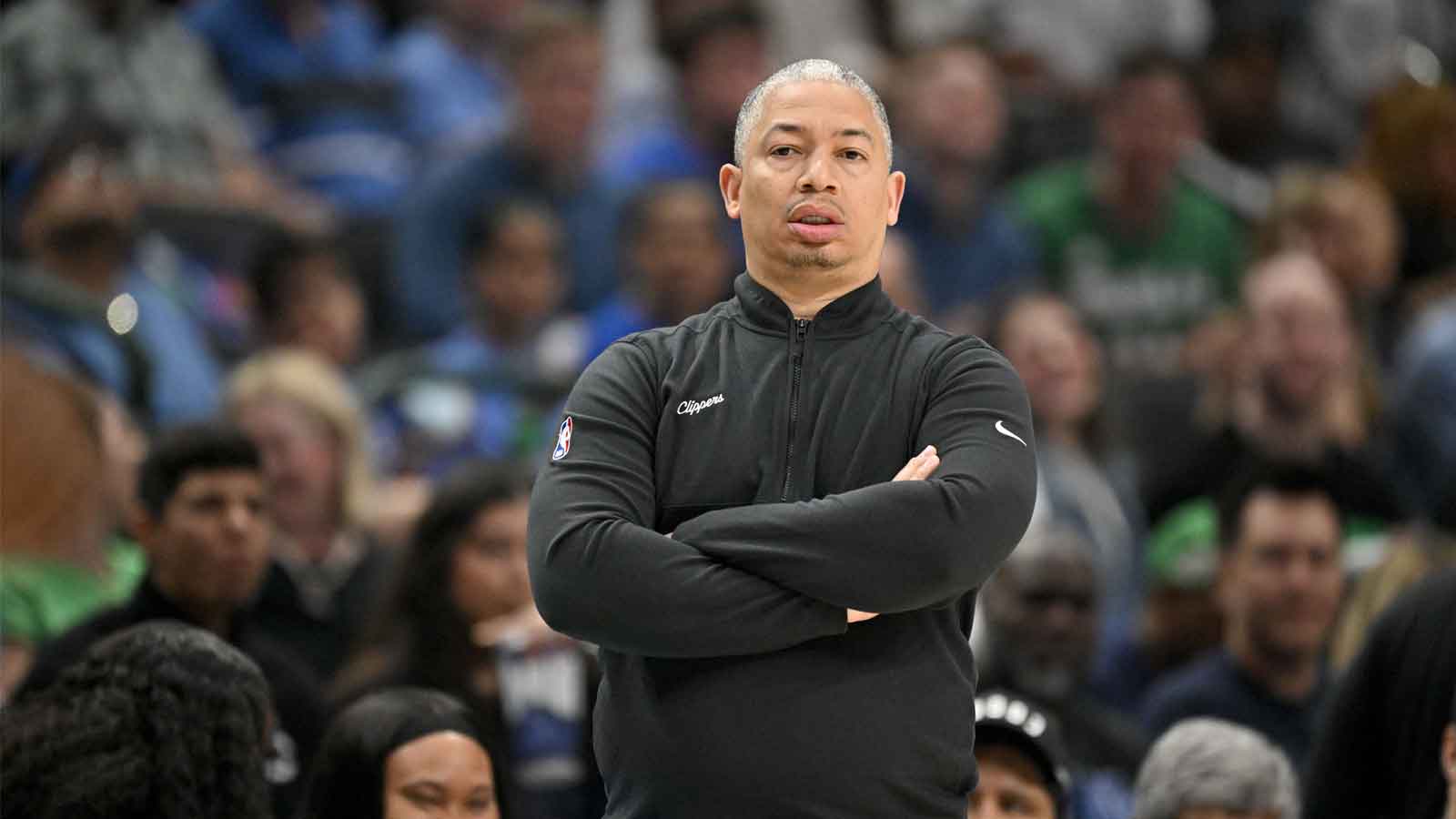 Clippers head coach Tyronn Lue looks on during the first quarter against the Dallas Mavericks at the American Airlines Center