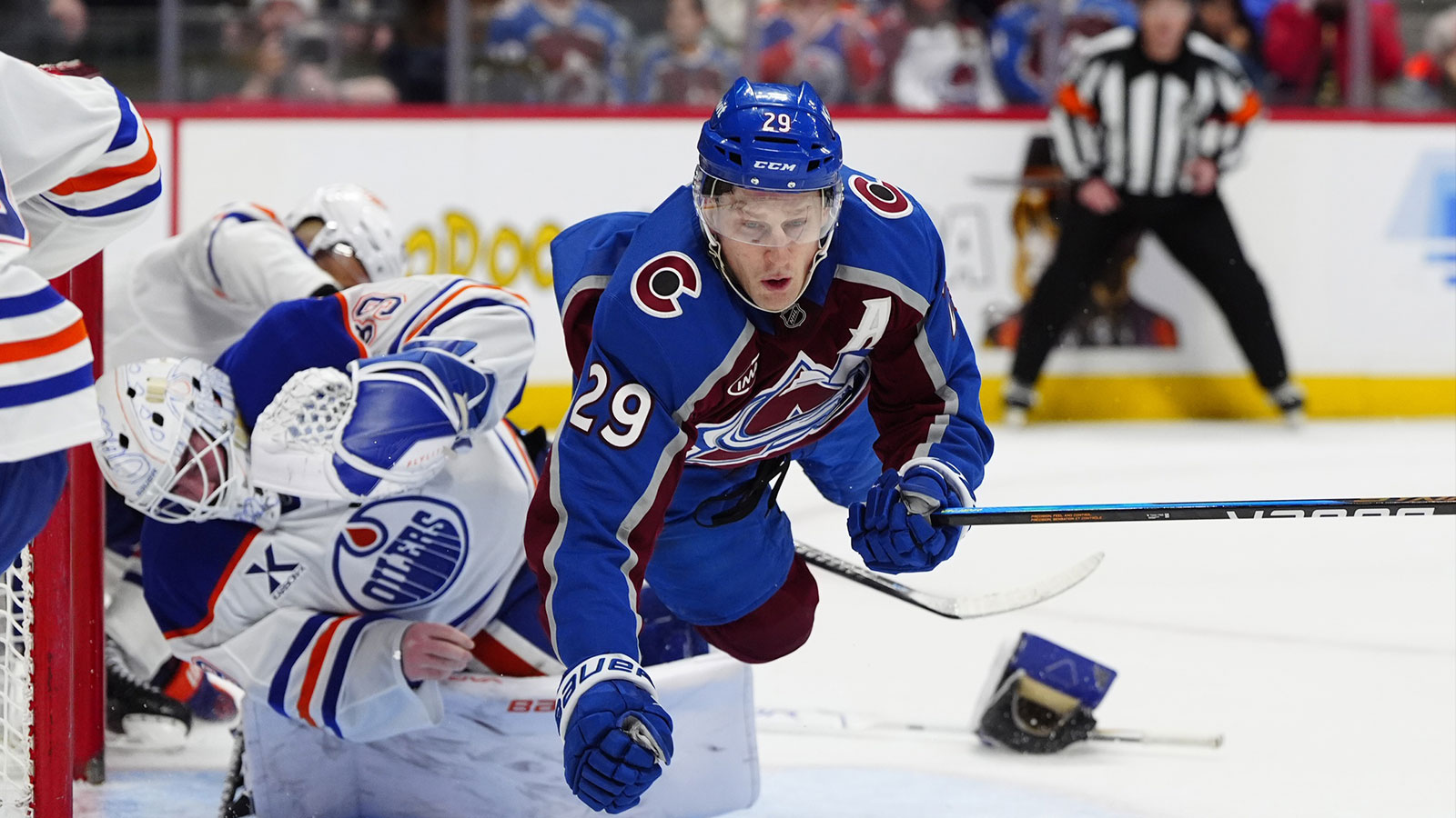 Oilers’ Connor Ingram injured on collision with Nathan MacKinnon, leading to ejection