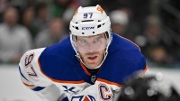 Edmonton Oilers center Connor McDavid (97) looks on during the game between the Stars and the Oilers at the American Airlines Center.