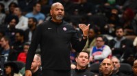 Detroit Pistons head coach J.B. Bickerstaff gestures against the Washington Wizards during the second half at Capital One Arena. Mandatory Credit: