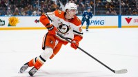 Anaheim Ducks forward Cutter Gauthier (61) skates against the Vancouver Canucks in the first period at Rogers Arena.