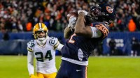 Chicago Bears wide receiver DJ Moore (2) makes the eventual game winning touchdown catch against the Green Bay Packers during the second half of an NFC Wild Card Round game at Soldier Field.