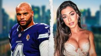Dak Prescott and Sarah Jane Ramos with page torn effect between them after their break-up.