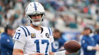 Indianapolis Colts quarterback Daniel Jones (17) stands on the field prior to a game against the Jacksonville Jaguars at EverBank Stadium.