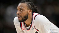 LA Clippers guard Darius Garland (10) looks on during the second half against the Dallas Mavericks at the American Airlines Center.