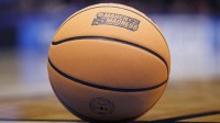 Detailed view of a “March Madness” branded basket ball in the second half between the Lehigh Mountain Hawks and the Prairie View A&M Panthers during a first four game of the men's 2026 NCAA Tournament at University of Dayton Arena.